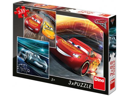 DINO Puzzle Cars 3 (Auta) Trénink 3x55 dílků 18x18cm skládačka v krabici