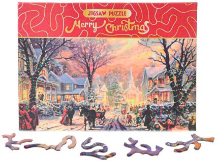 PUZZLE Merry Christmas Zasněžená ulice 75x50cm 468 dílků skládačka v krabici