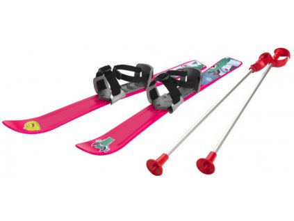 PLASTKON Lyže carvingové Baby Ski 70cm Růžové s vázáním a holemi