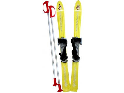 PLASTKON Lyže carvingové Baby Ski 90cm Žluté s vázáním a holemi