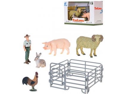Zoolandia farma herní set zvířátka 4ks s farmářem a ohradou plast