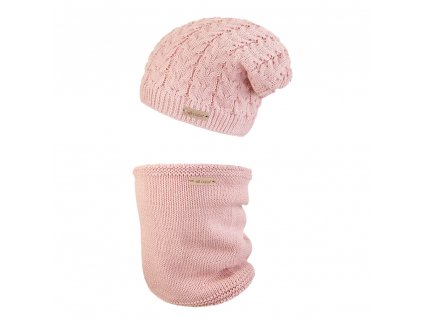 Set pletená čepice a nákrčník Outlast ® - sv.růžová Velikost: 5 | 49-53 cm