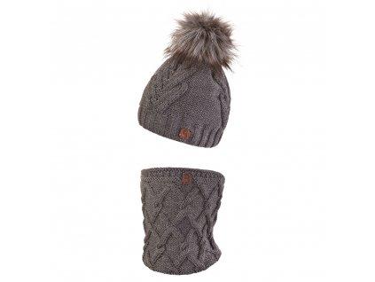 Set pletená čepice s BAMBULÍ a nákrčník Outlast ® - tm.šedá Velikost: 6 | 54-57 cm