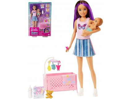 MATTEL BRB Panenka Barbie chůva set s miminkem a doplňky na spinkání