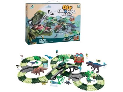 Dino dráha variabilní 217ks herní set s autíčkem a dinosaury na baterie