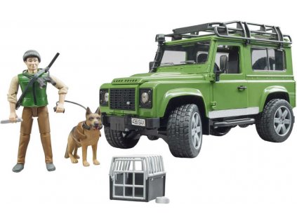 BRUDER 02587 Set auto Land Rover Defender + figurka lovec se psem