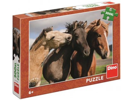 DINO Puzzle XL Barevní koně foto 300 dílků 47x33cm skládačka v krabici