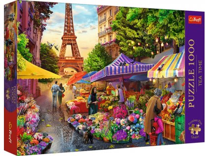 TREFL PUZZLE PREMIUM Čas na čaj Květinový trh Paříž 69x48cm 1000 dílků