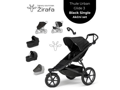 Akční set Thule Urban Glide 3 Black Single + Korbička + Madlo + 2x Pláštěnka + 2x Moskytiéra 2025