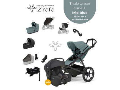 Akční set Thule Urban Glide 3 Mid Blue Magnetic Buckle + korbička + madlo + 2x pláštěnka + 2x moskytiéra + autosedačka + báze 2025
