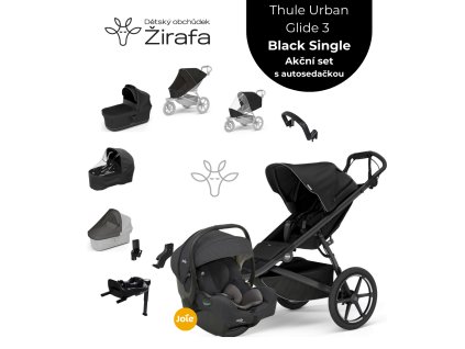 Akční set Thule Urban Glide 3 Magnetic Buckle Black  + korbička + madlo + 2x pláštěnka + 2x moskytiéra + autosedačka + base 2025