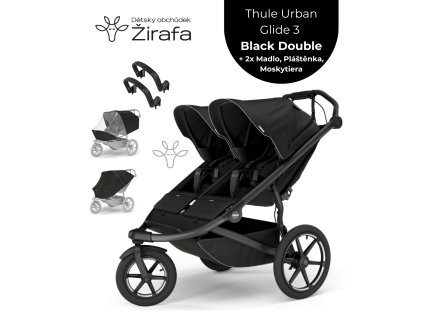 Akční Set Thule Urban Glide 3 Black Double Magnetic Buckle + 2x Madlo + Pláštěnka + Moskityera 2025