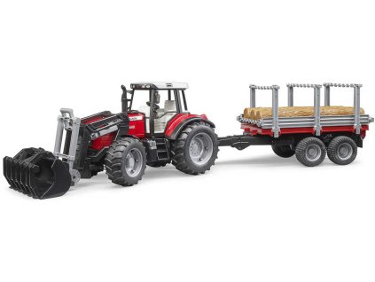 BRUDER 02046 (2046) Set traktor nakladač Massey Ferguson 7480 + přepravník s kládami