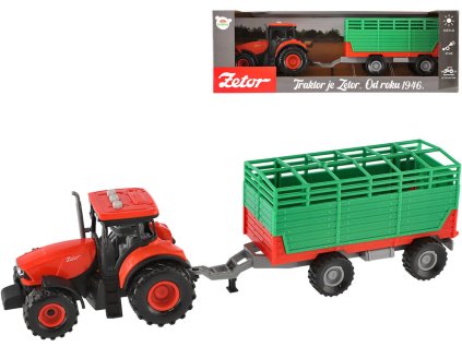 Traktor Zetor červený set s vlekem na setrvačník na baterie Světlo Zvuk
