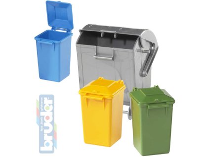 BRUDER 02607 (2607) Popelářský set 3 popelnice + kontejner plast