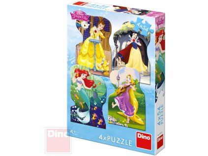DINO Puzzle 4x54 dílků obrysové Princezny 13x19cm skládačka 4v1 v krabici
