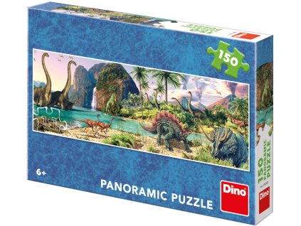DINO Puzzle panoramatické 150 dílků Dinosauři u jezera 66x23cm skládačka