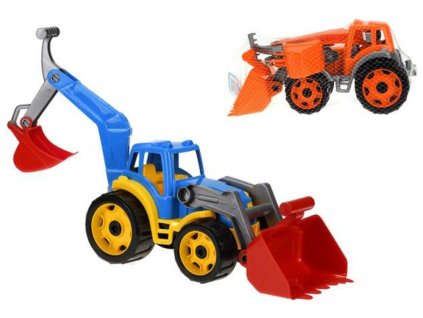 Bagr plastový s rypadlem 50cm přední a zadní lžíce 2 barvy v síťce