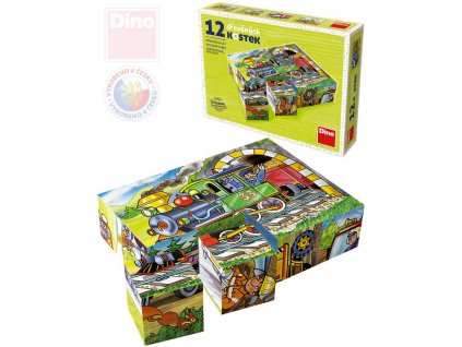 DINO DŘEVO Kubus set 12ks Dopravní prostředky obrázkové kostky