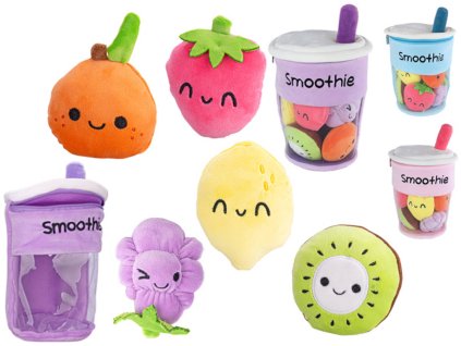 PLYŠ Fluffy Menu smoothie nápoj set kelímek na zip + ovoce 5ks 3 druhy