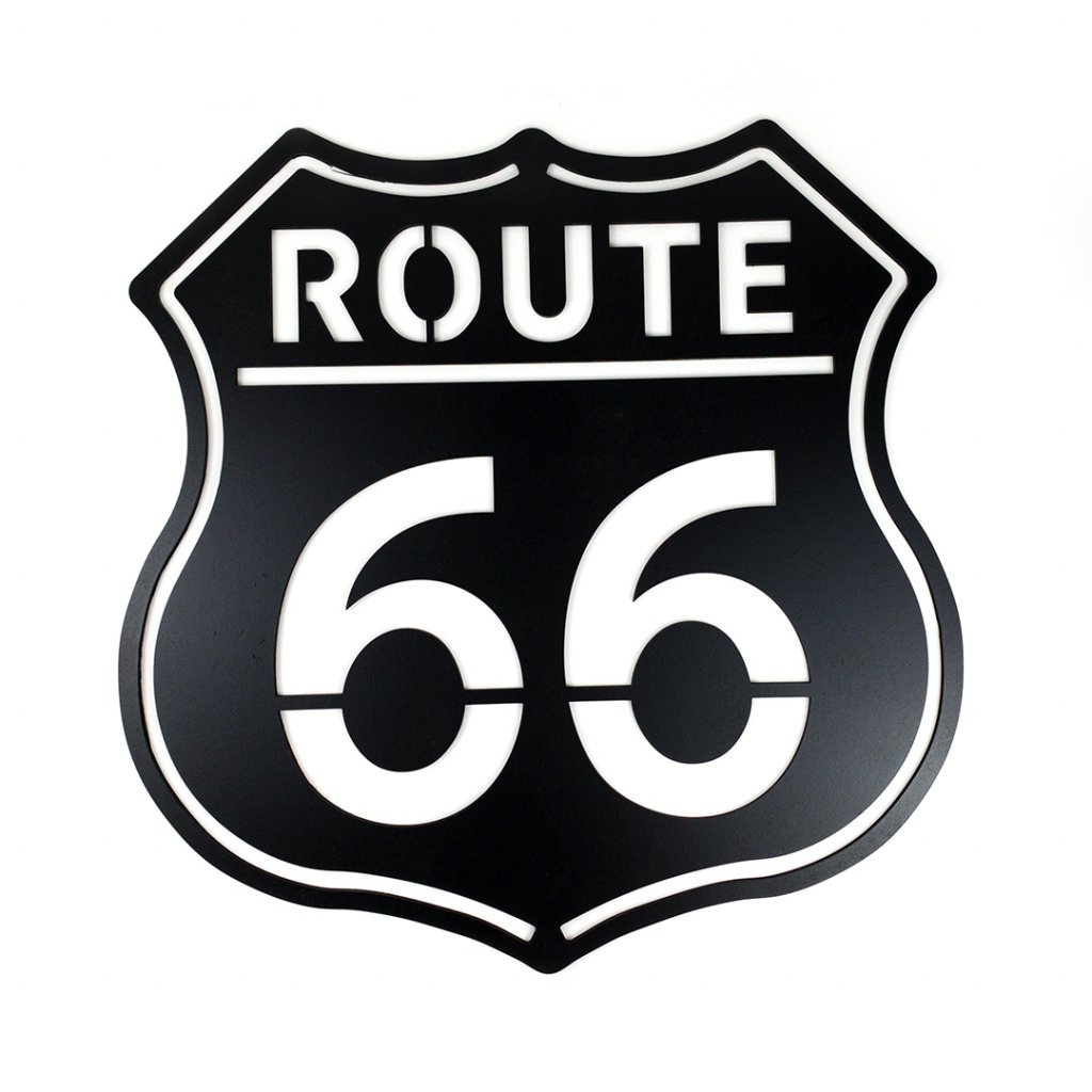 Dřevěná nástěnná dekorace Route 66 černá