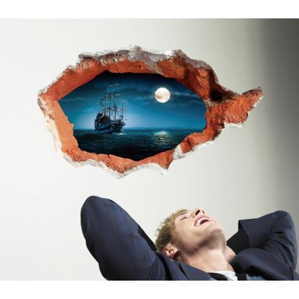 Samolepka na zeď Plující loď při úplňku