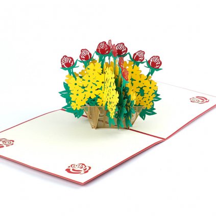3D přání Proutěný košík s květinami