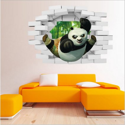 Dětská samolepka na zeď - 3D Kung-Fu Panda prorážející zeď | Zivazed.cz