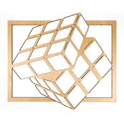 Dřevěná nástěnná dekorace Rubikova kostka
