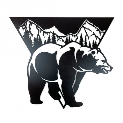 Dřevěná nástěnná dekorace Medvěd a hory černé