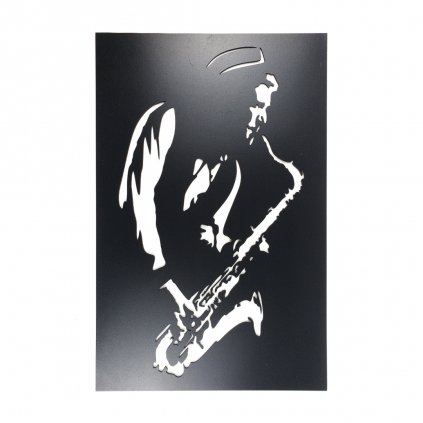 Dřevěná nástěnná černá dekorace Saxofon