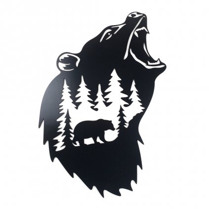 Dřevěná nástěnná černá dekorace Medvěd v lese