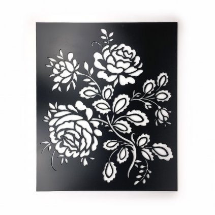 Dřevěná nástěnná černá dekorace Růže