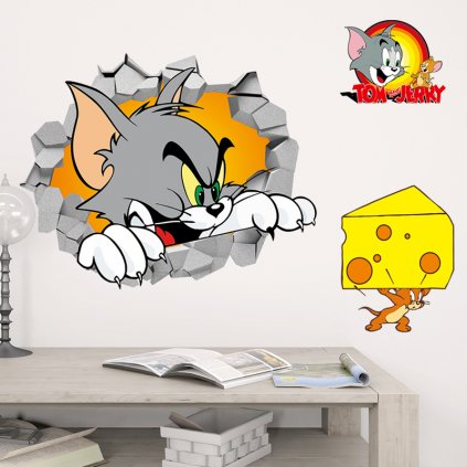 Dětská samolepka na zeď - Tom a Jerry při honbě za sýrem | Zivazed.cz