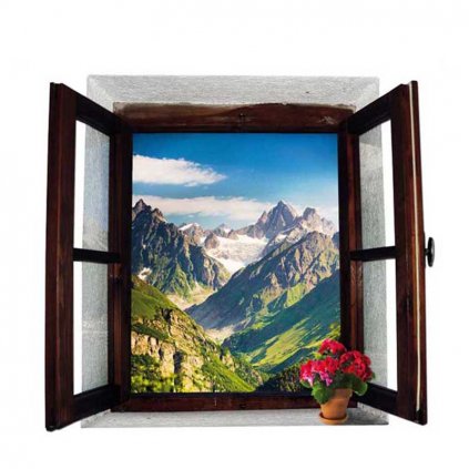 samolepka na zeď Okno s výhledem na hory