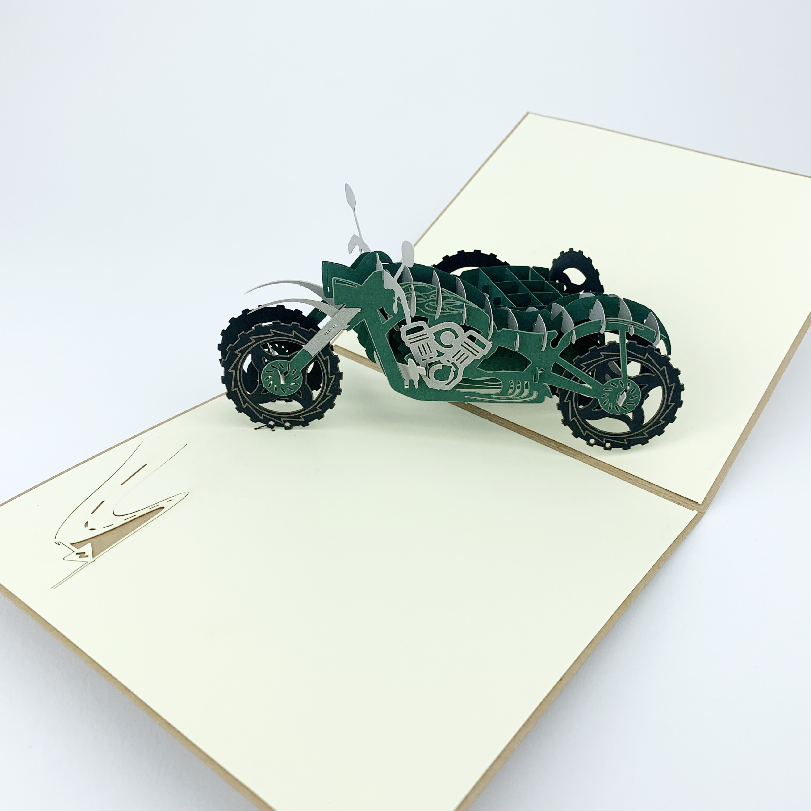 3D přání Zelená motorka sajdkára