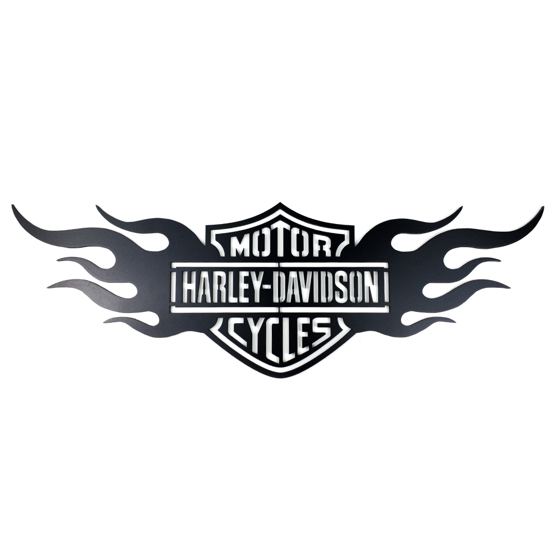 Živá Zeď Dřevěná nástěnná dekorace Harley Davidson oheň černý
