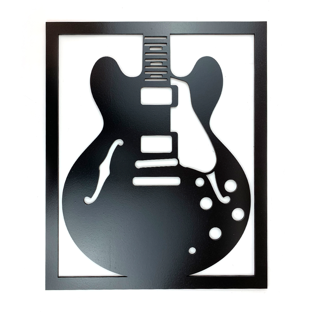 Živá Zeď Dřevěná nástěnná dekorace Semiakustická kytara černá