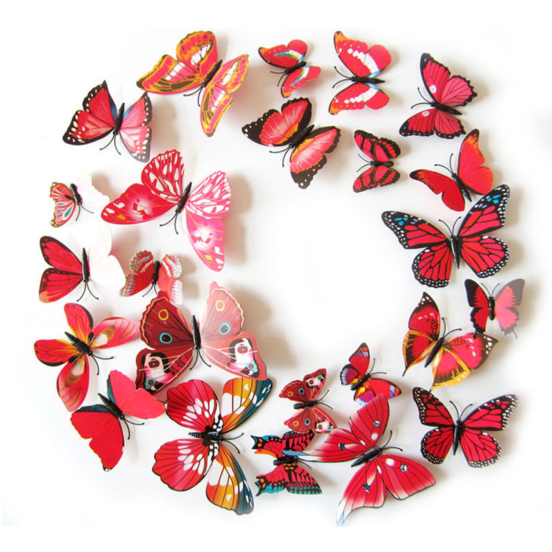Živá Zeď Barevní 3D Motýlci Červení 6 - 12 cm