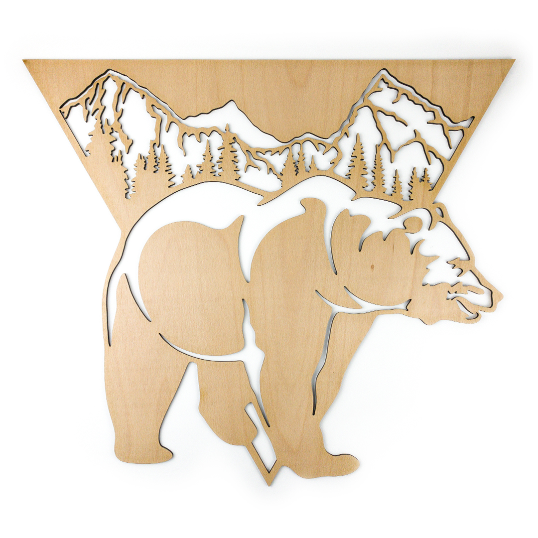 Živá Zeď Dřevěná nástěnná dekorace Medvěd a hory