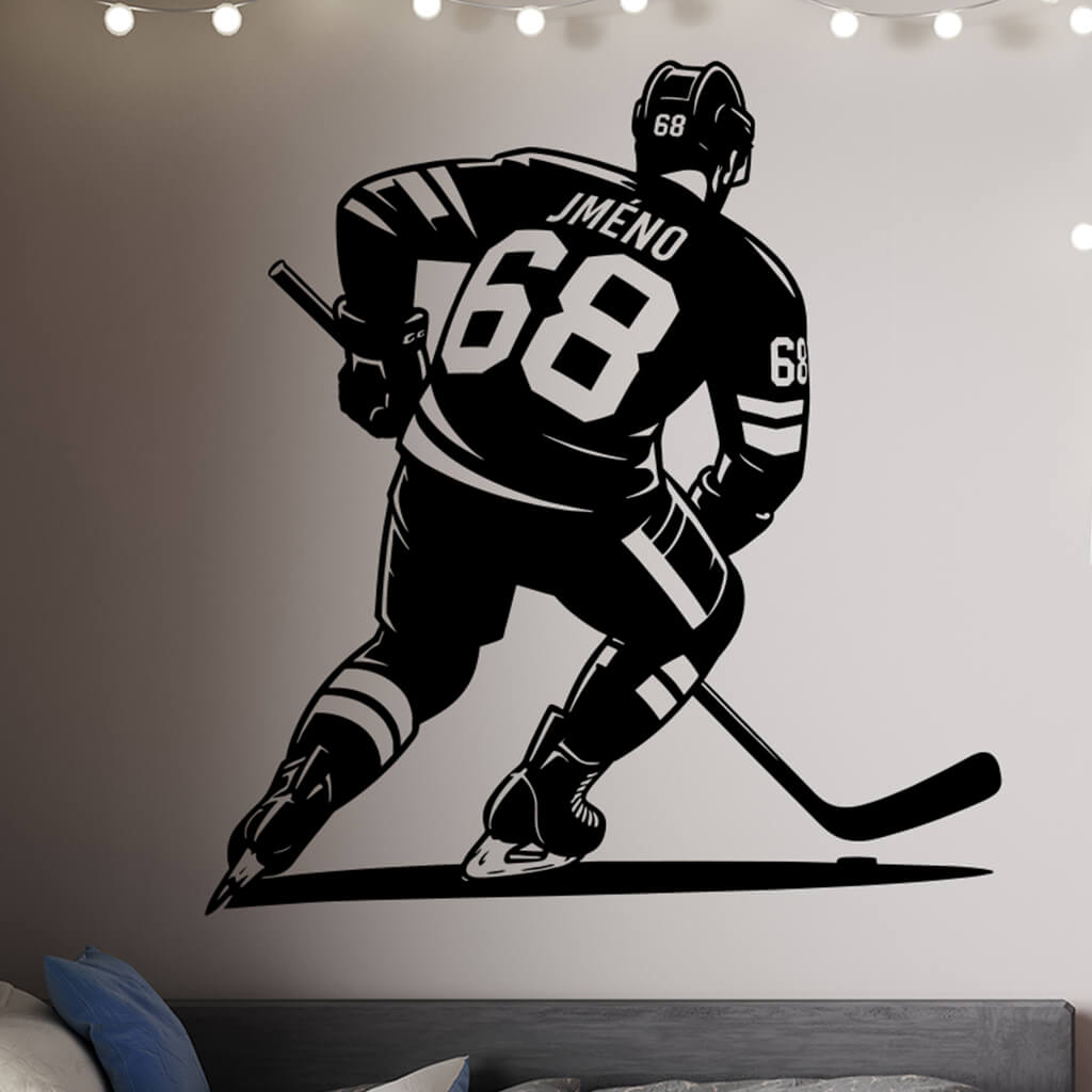 Živá Zeď Samolepka Hokejový hráč se jménem Barva: černá