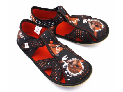 Ef Barefoot flexibilní bačkůrky pro děti 386 OTEVŘENÉ T-Rex (červená stélka)