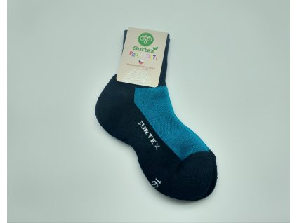 Surtex dětské ponožky 70% merino volný lem tyrkysové