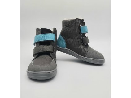 Baby Bare Shoes Febo zimní barefoot boty pro děti Winter – Grey s modrým páskem
