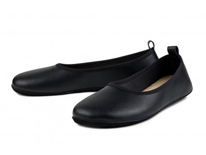 Ahinsa barefoot minimalistické balerínky Ananda NARROW - Černé ÚZKÉ bez pásku