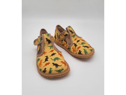 Beda zdravé flexibilní barefoot bačkůrky BFN-170020/W/OP - Dinosaurs - užší pata S PEVNÝM OPATKEM