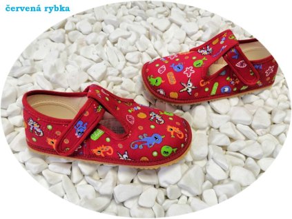 Beda zdravé flexibilní barefoot bačkůrky BFN-170020/W - Red Fish - užší pata