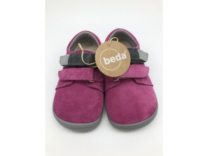 Beda celoroční ergonomické nízké barefoot boty - Rebecca (šedý pásek) na suchý zip