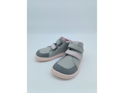 Baby bare Febo dětské kotníkové celoroční barefoot boty FALL - Grey/Pink s okopem s membránou