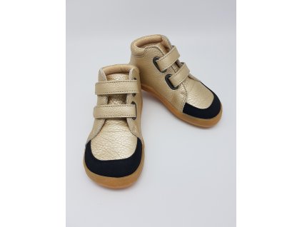 Baby bare Febo dětské kotníkové celoroční barefoot boty FALL - Gold s okopem s membránou